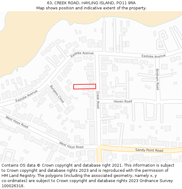 63, CREEK ROAD, HAYLING ISLAND, PO11 9RA: Location map and indicative extent of plot