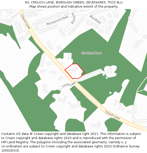 63, CROUCH LANE, BOROUGH GREEN, SEVENOAKS, TN15 8LU: Location map and indicative extent of plot