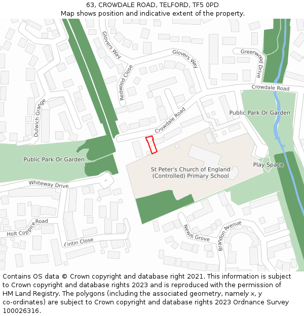 63, CROWDALE ROAD, TELFORD, TF5 0PD: Location map and indicative extent of plot