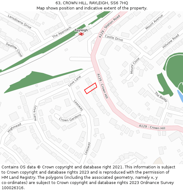 63, CROWN HILL, RAYLEIGH, SS6 7HQ: Location map and indicative extent of plot