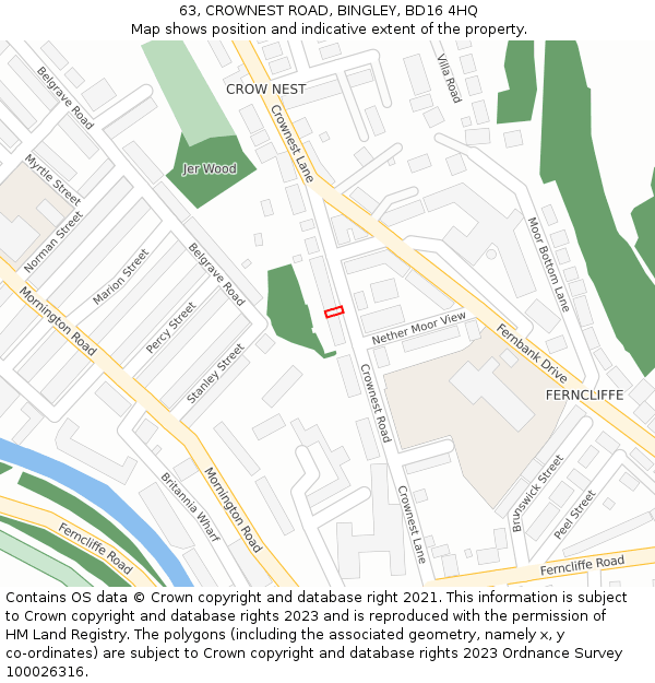 63, CROWNEST ROAD, BINGLEY, BD16 4HQ: Location map and indicative extent of plot