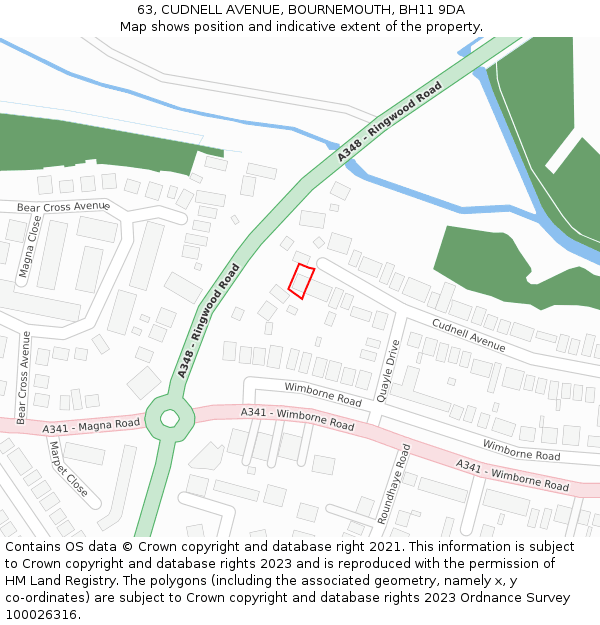 63, CUDNELL AVENUE, BOURNEMOUTH, BH11 9DA: Location map and indicative extent of plot