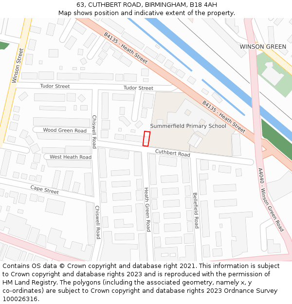 63, CUTHBERT ROAD, BIRMINGHAM, B18 4AH: Location map and indicative extent of plot