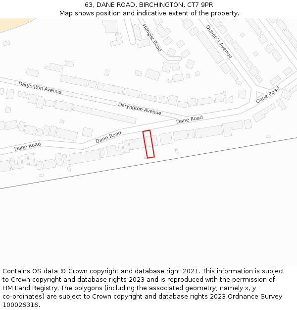 63, DANE ROAD, BIRCHINGTON, CT7 9PR: Location map and indicative extent of plot