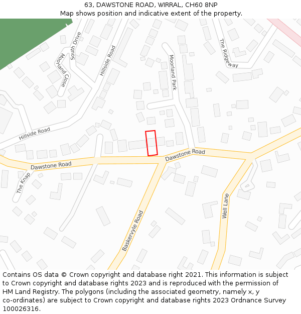 63, DAWSTONE ROAD, WIRRAL, CH60 8NP: Location map and indicative extent of plot