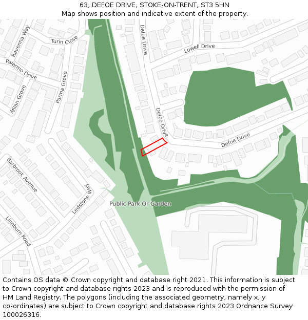 63, DEFOE DRIVE, STOKE-ON-TRENT, ST3 5HN: Location map and indicative extent of plot