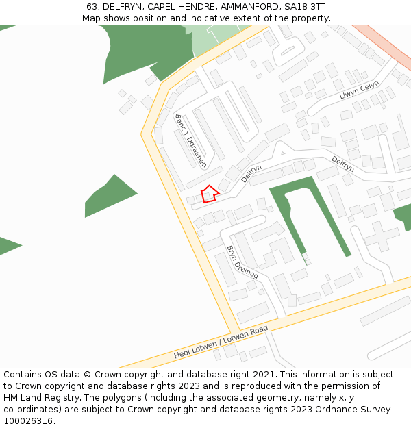 63, DELFRYN, CAPEL HENDRE, AMMANFORD, SA18 3TT: Location map and indicative extent of plot
