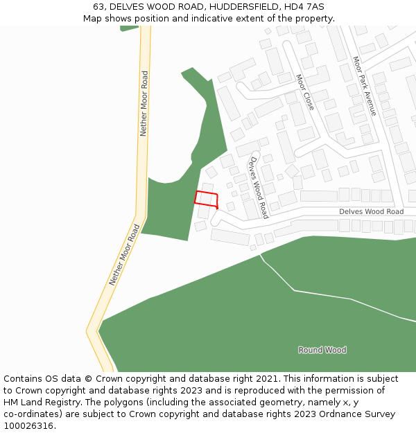 63, DELVES WOOD ROAD, HUDDERSFIELD, HD4 7AS: Location map and indicative extent of plot