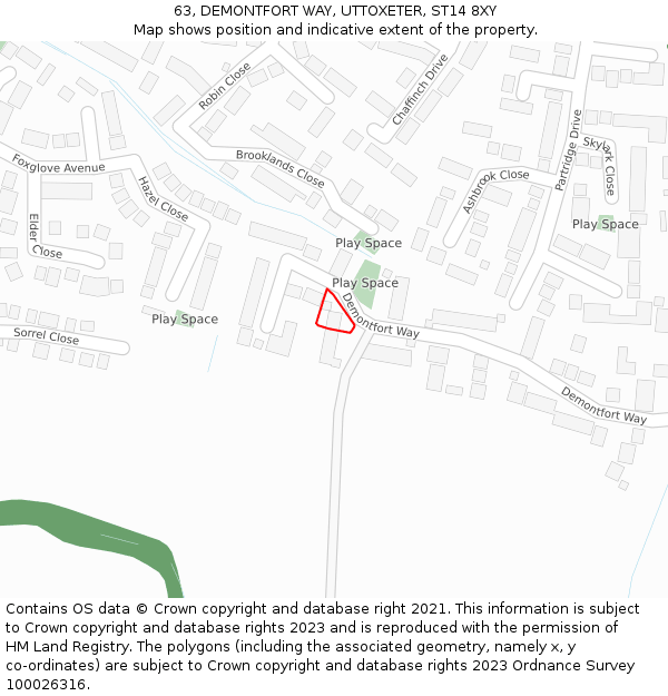 63, DEMONTFORT WAY, UTTOXETER, ST14 8XY: Location map and indicative extent of plot