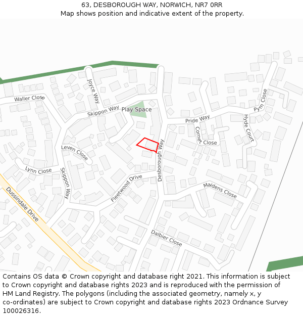 63, DESBOROUGH WAY, NORWICH, NR7 0RR: Location map and indicative extent of plot