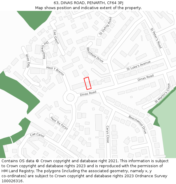 63, DINAS ROAD, PENARTH, CF64 3PJ: Location map and indicative extent of plot