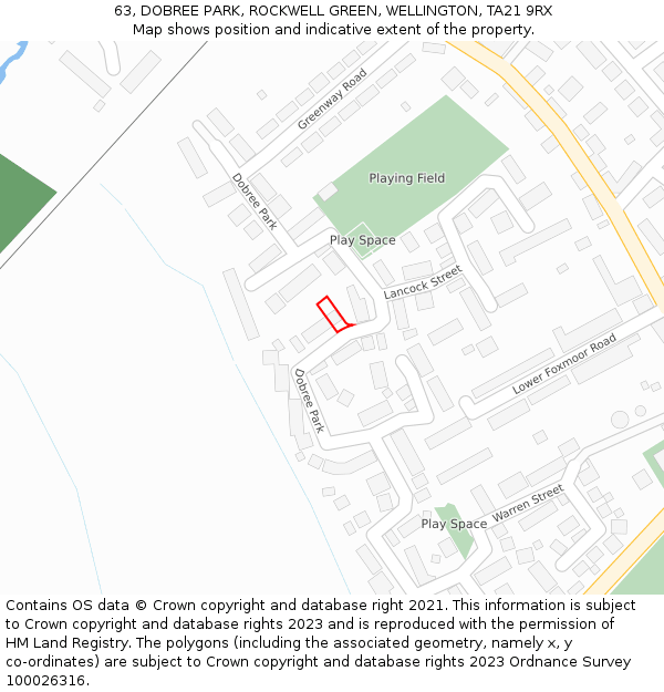 63, DOBREE PARK, ROCKWELL GREEN, WELLINGTON, TA21 9RX: Location map and indicative extent of plot