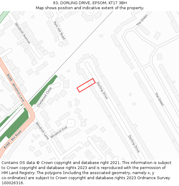 63, DORLING DRIVE, EPSOM, KT17 3BH: Location map and indicative extent of plot