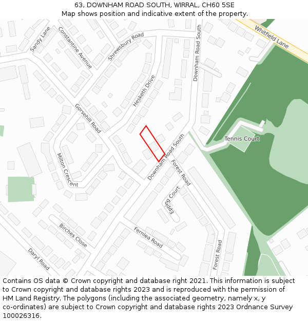 63, DOWNHAM ROAD SOUTH, WIRRAL, CH60 5SE: Location map and indicative extent of plot