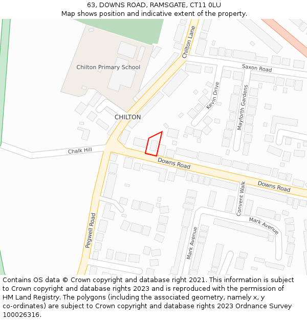 63, DOWNS ROAD, RAMSGATE, CT11 0LU: Location map and indicative extent of plot