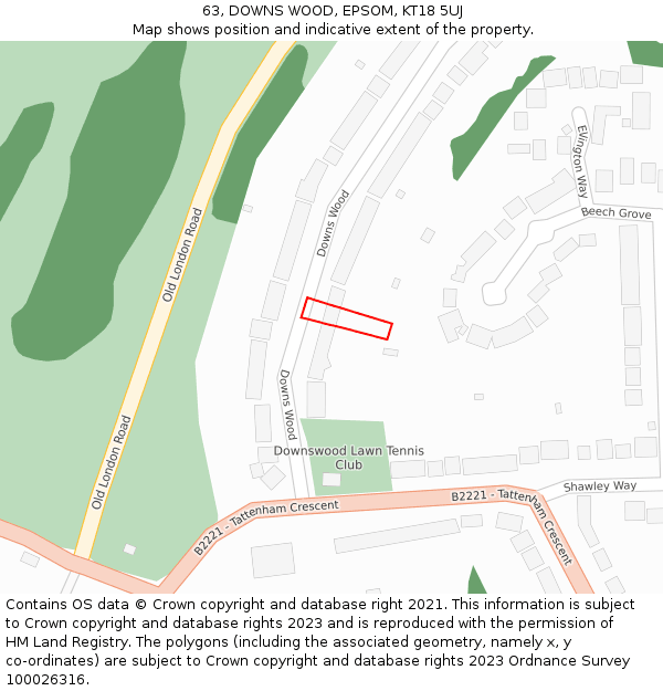 63, DOWNS WOOD, EPSOM, KT18 5UJ: Location map and indicative extent of plot