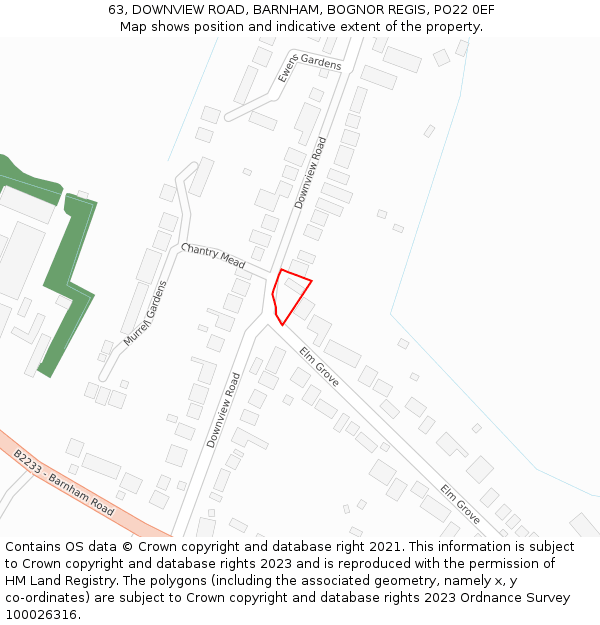 63, DOWNVIEW ROAD, BARNHAM, BOGNOR REGIS, PO22 0EF: Location map and indicative extent of plot