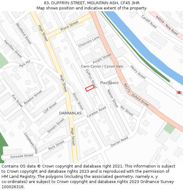 63, DUFFRYN STREET, MOUNTAIN ASH, CF45 3HR: Location map and indicative extent of plot