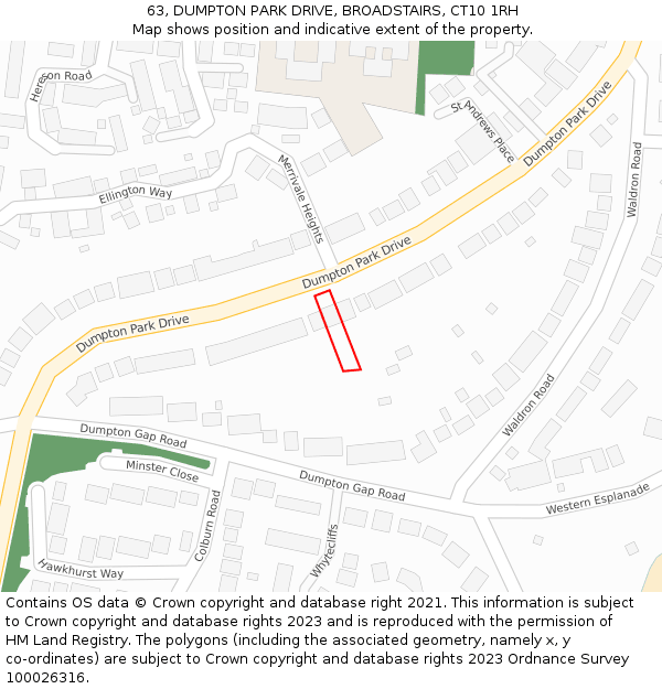 63, DUMPTON PARK DRIVE, BROADSTAIRS, CT10 1RH: Location map and indicative extent of plot