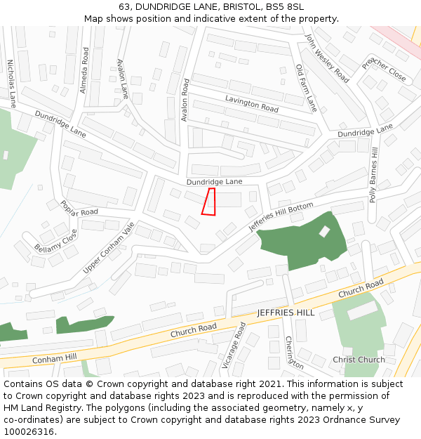 63, DUNDRIDGE LANE, BRISTOL, BS5 8SL: Location map and indicative extent of plot