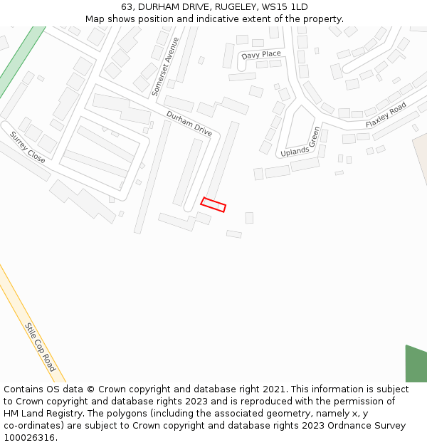 63, DURHAM DRIVE, RUGELEY, WS15 1LD: Location map and indicative extent of plot