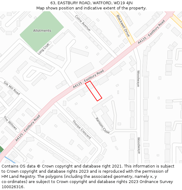63, EASTBURY ROAD, WATFORD, WD19 4JN: Location map and indicative extent of plot