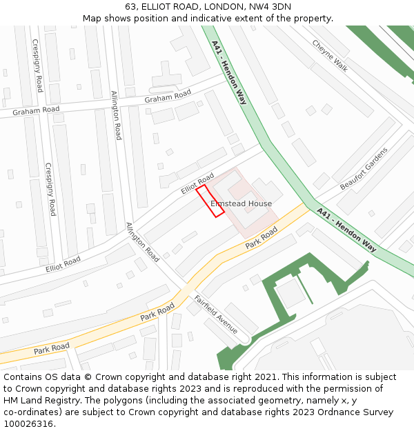 63, ELLIOT ROAD, LONDON, NW4 3DN: Location map and indicative extent of plot