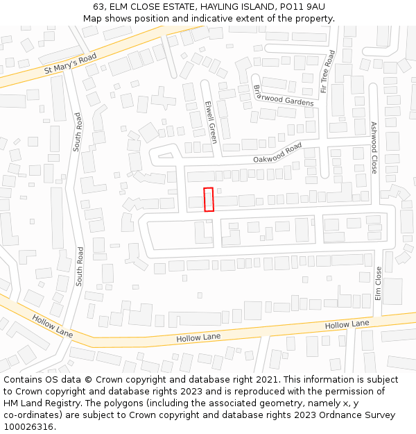 63, ELM CLOSE ESTATE, HAYLING ISLAND, PO11 9AU: Location map and indicative extent of plot