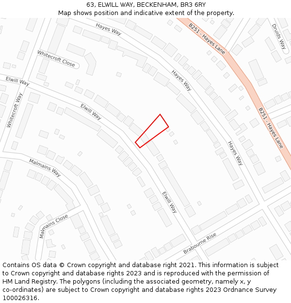 63, ELWILL WAY, BECKENHAM, BR3 6RY: Location map and indicative extent of plot