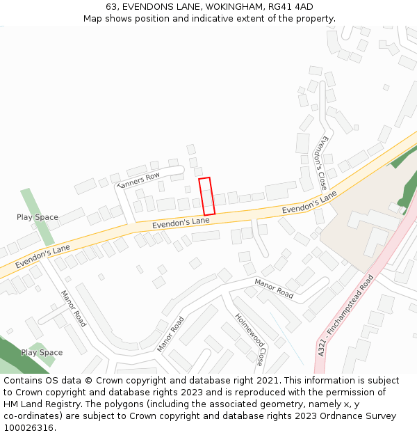 63, EVENDONS LANE, WOKINGHAM, RG41 4AD: Location map and indicative extent of plot