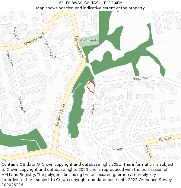 63, FAIRWAY, SALTASH, PL12 4BA: Location map and indicative extent of plot