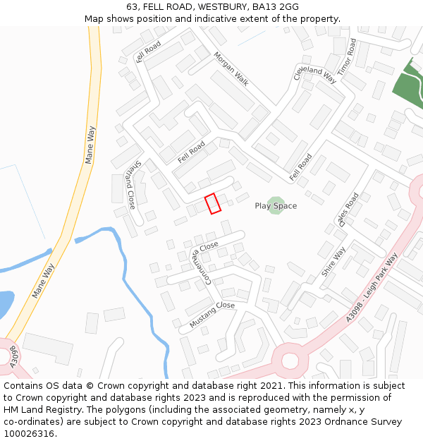 63, FELL ROAD, WESTBURY, BA13 2GG: Location map and indicative extent of plot