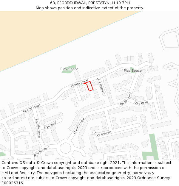 63, FFORDD IDWAL, PRESTATYN, LL19 7PH: Location map and indicative extent of plot