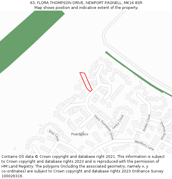 63, FLORA THOMPSON DRIVE, NEWPORT PAGNELL, MK16 8SR: Location map and indicative extent of plot