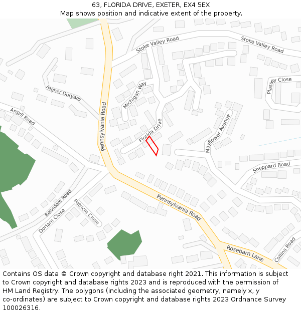 63, FLORIDA DRIVE, EXETER, EX4 5EX: Location map and indicative extent of plot