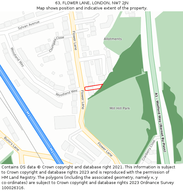 63, FLOWER LANE, LONDON, NW7 2JN: Location map and indicative extent of plot