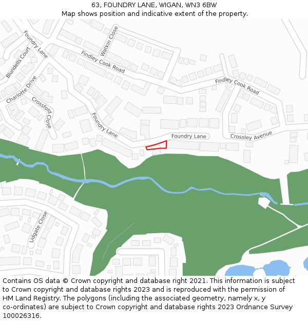 63, FOUNDRY LANE, WIGAN, WN3 6BW: Location map and indicative extent of plot