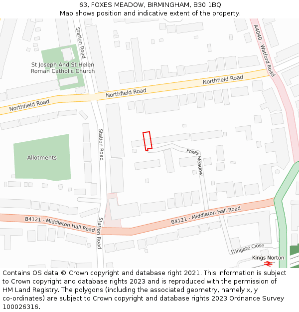 63, FOXES MEADOW, BIRMINGHAM, B30 1BQ: Location map and indicative extent of plot