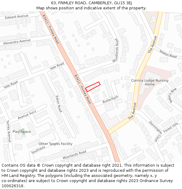 63, FRIMLEY ROAD, CAMBERLEY, GU15 3EJ: Location map and indicative extent of plot