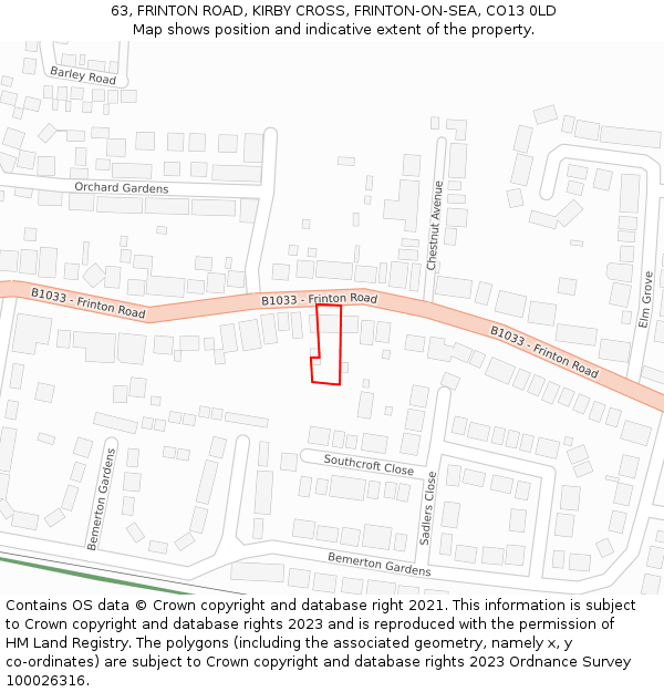 63, FRINTON ROAD, KIRBY CROSS, FRINTON-ON-SEA, CO13 0LD: Location map and indicative extent of plot