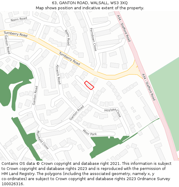 63, GANTON ROAD, WALSALL, WS3 3XQ: Location map and indicative extent of plot