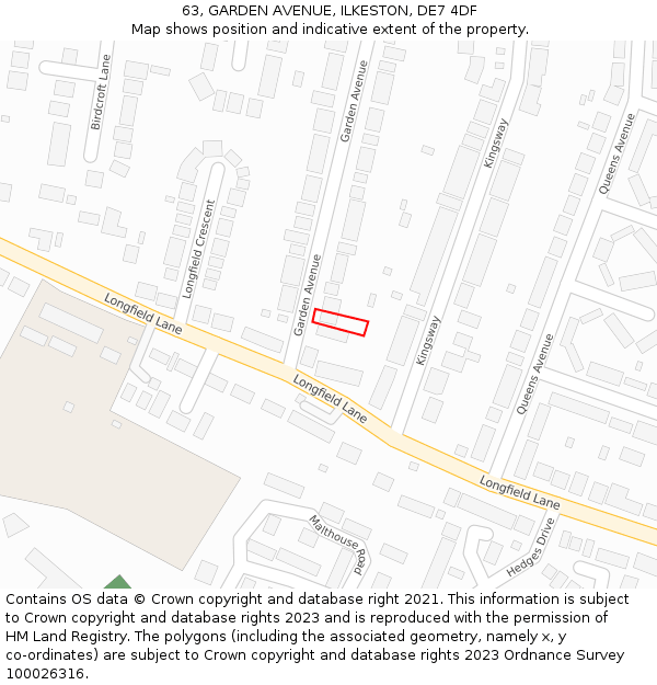 63, GARDEN AVENUE, ILKESTON, DE7 4DF: Location map and indicative extent of plot