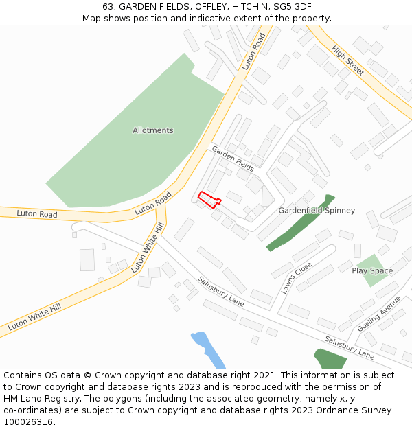 63, GARDEN FIELDS, OFFLEY, HITCHIN, SG5 3DF: Location map and indicative extent of plot