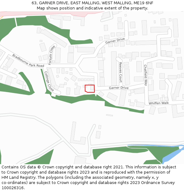 63, GARNER DRIVE, EAST MALLING, WEST MALLING, ME19 6NF: Location map and indicative extent of plot