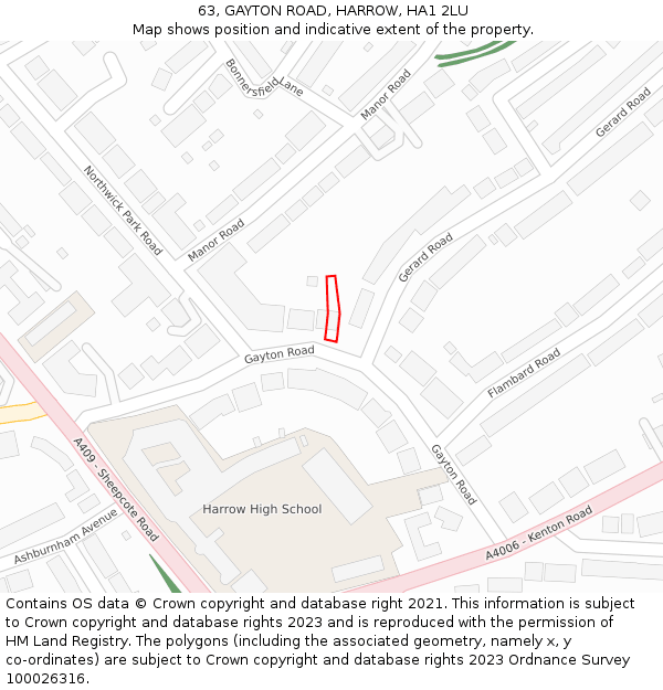63, GAYTON ROAD, HARROW, HA1 2LU: Location map and indicative extent of plot