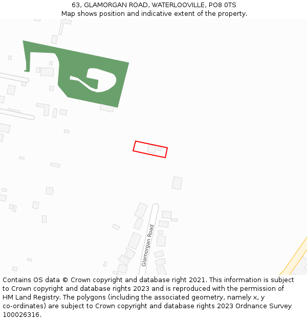 63, GLAMORGAN ROAD, WATERLOOVILLE, PO8 0TS: Location map and indicative extent of plot