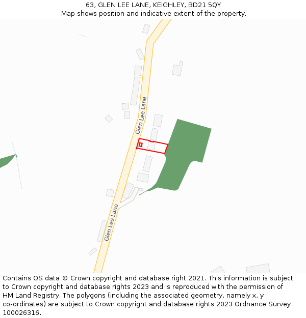 63, GLEN LEE LANE, KEIGHLEY, BD21 5QY: Location map and indicative extent of plot