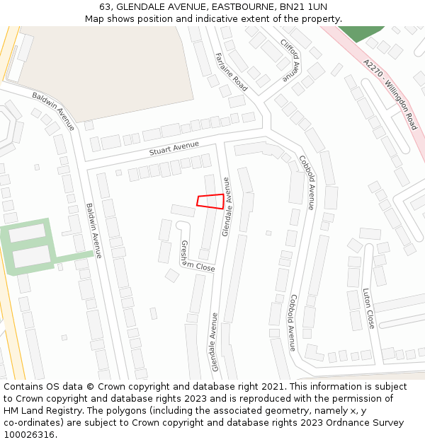 63, GLENDALE AVENUE, EASTBOURNE, BN21 1UN: Location map and indicative extent of plot