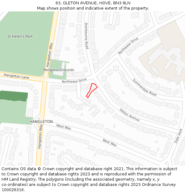 63, GLETON AVENUE, HOVE, BN3 8LN: Location map and indicative extent of plot