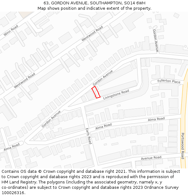 63, GORDON AVENUE, SOUTHAMPTON, SO14 6WH: Location map and indicative extent of plot